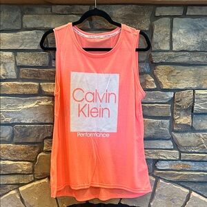 EUC Calvin Klein Women's Bright Orange Muscle Tee - Size L.